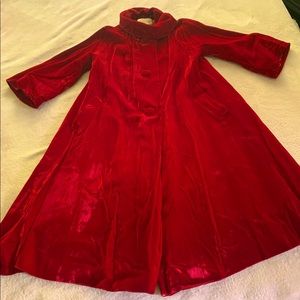 Red velvet Bullock’s Westwood The Ring swing coat.
